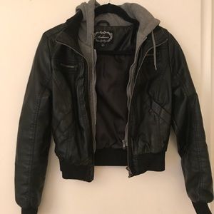 Faux leather hoodie